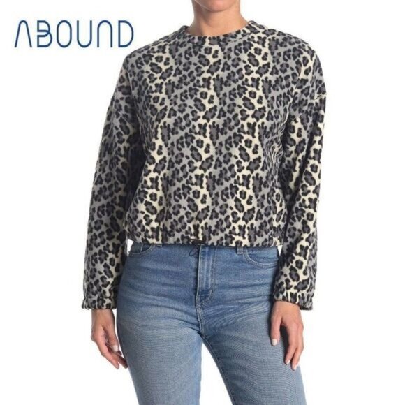 ABOUND Women's Cozy Fleece Sweatshirt In Black Giada Leopard‎ NWT - Picture 1 of 7